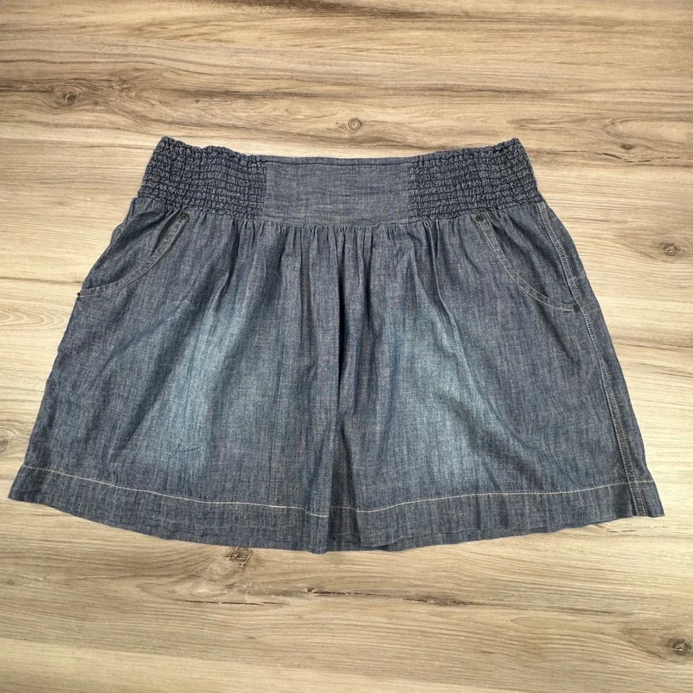 Lucky Brand Womens Denim Mini Skirt Blue Smocked Waist Cotton XL 7W40340 - Picture 1 of 8
